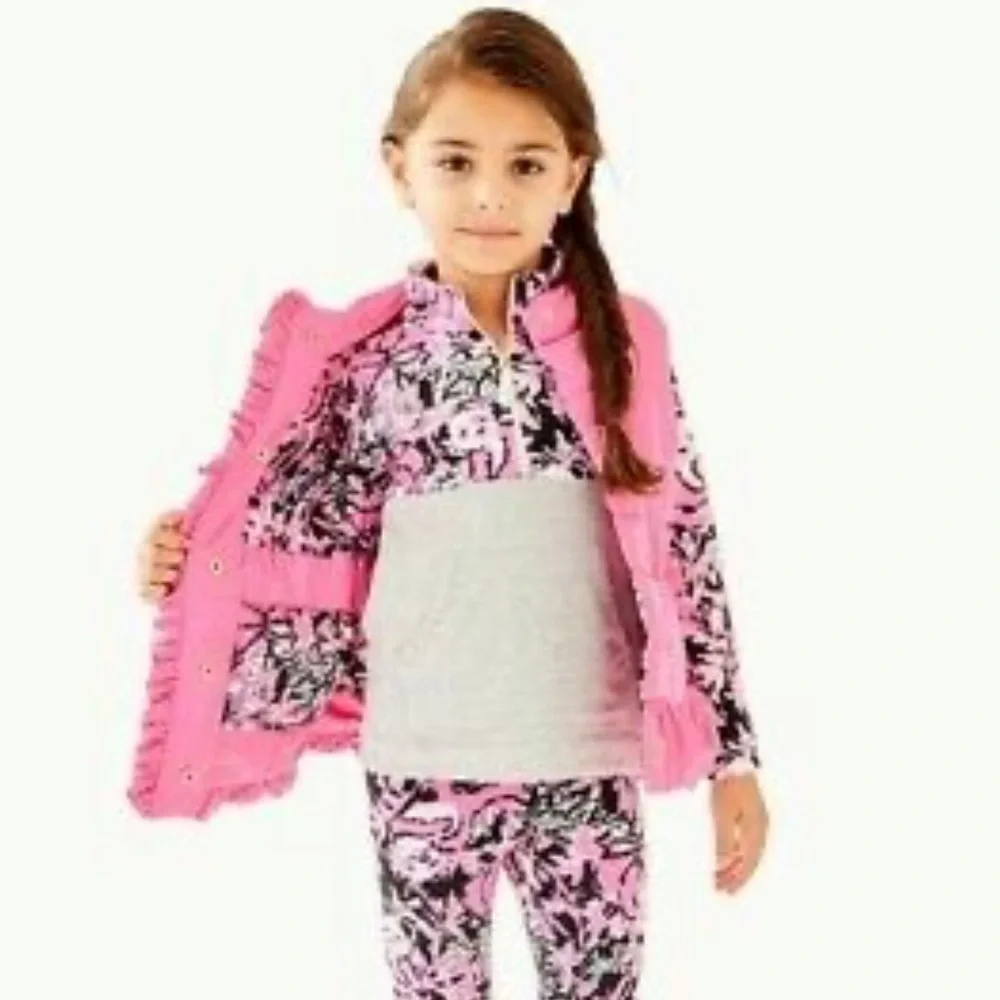 Lilly Pulitzer Girls Caylee Vest Hibiscus Pink Hanging With My Boo L (8-10) NWT